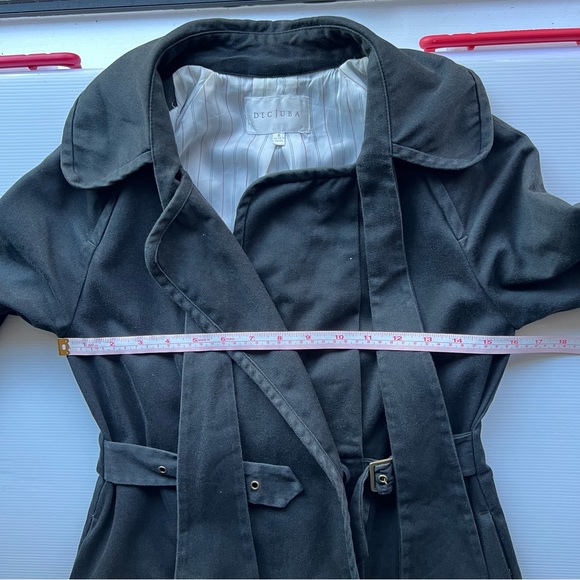 Decjuba Trench Coat Jacket Black Denim Mid Length Buckles Half Sleeve Size 8 - Picture 15 of 16